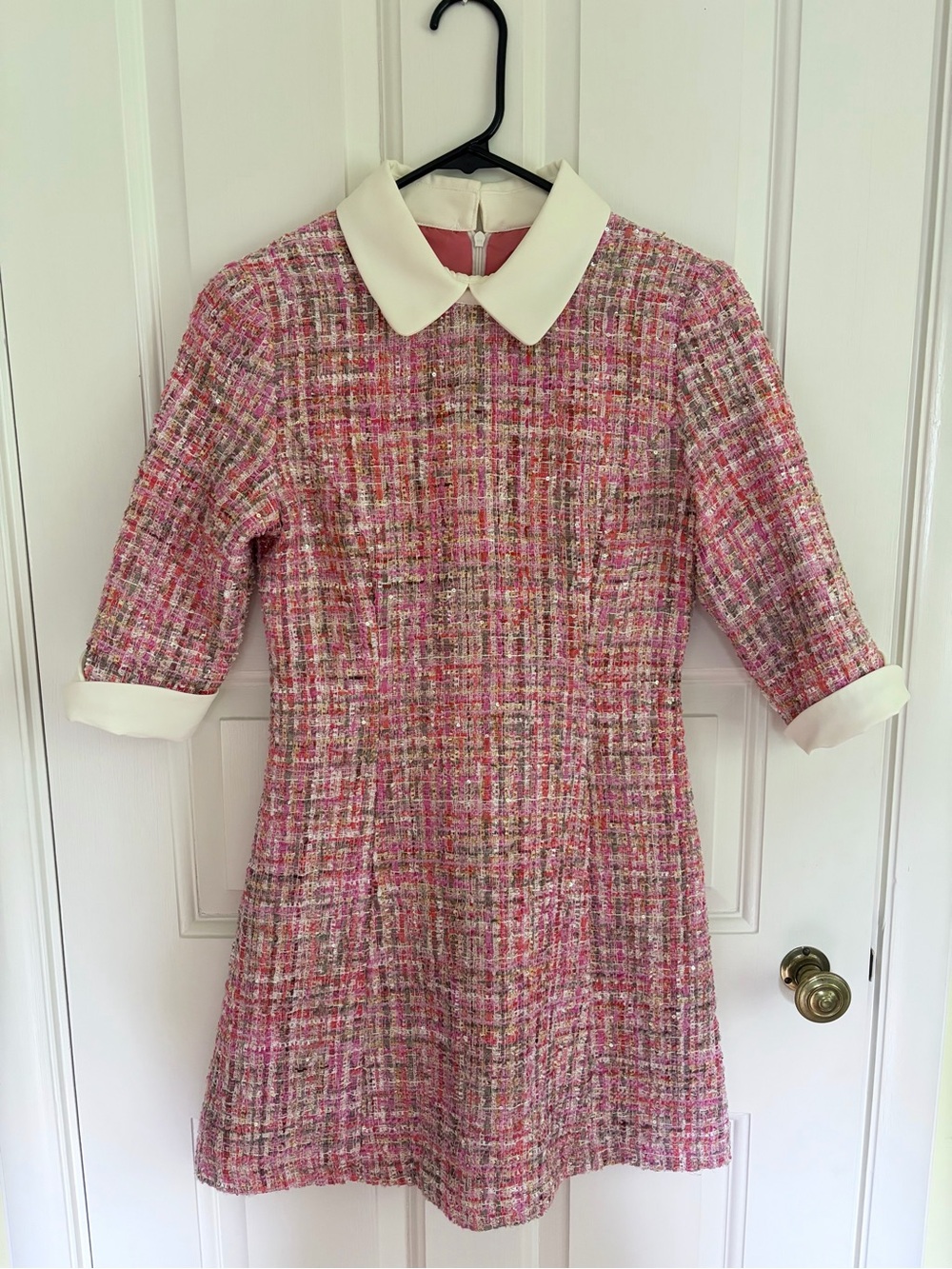 Pink Tweed Dress with Peter Pan Collar
